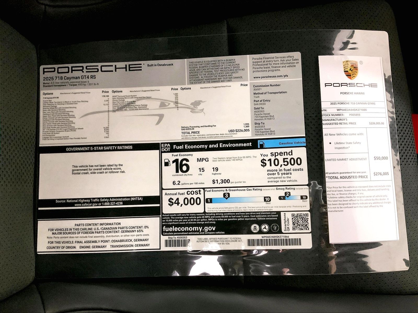 New 2025 Porsche 718 GT4 RS 2D Coupe in Honolulu #P005893